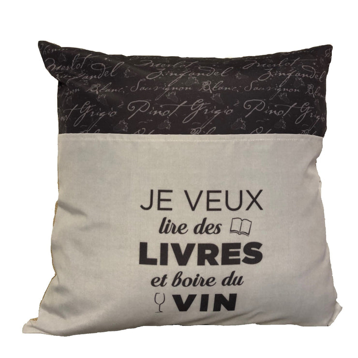Coussin Je Veux Lire Des Livres Et Boire Du Vin